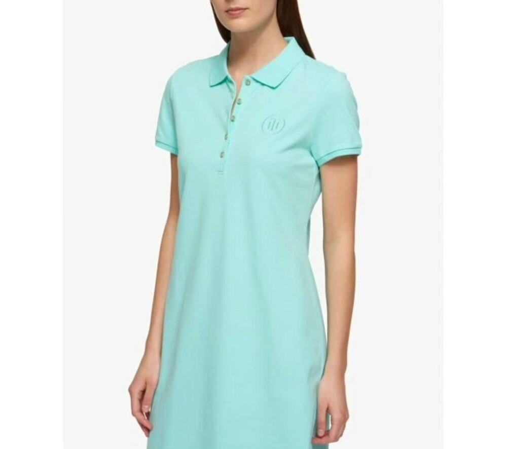 Tommy Hilfiger Polo Shirt Dress - Aqua Mint Green Preppy Tennis Country Club XS